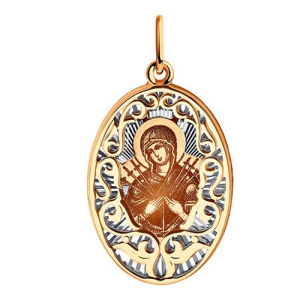 Золотая подвеска икона Божией Матери Семистрельная с алмазной гранью SOKOLOV 104207